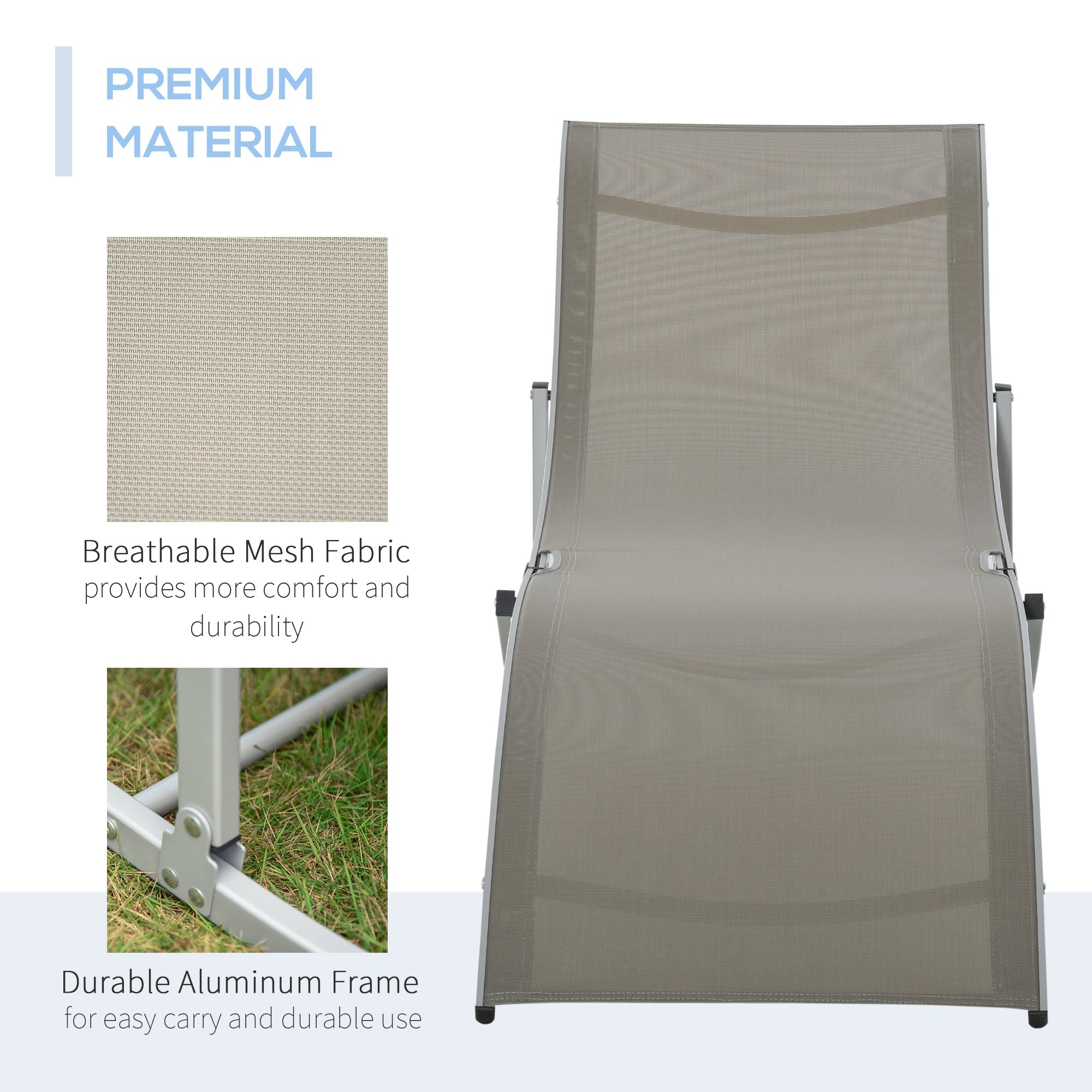 Outsunny Set of 2 S-shaped Foldable Lounge Chair Reclining Outdoor Chair for Patio Beach Garden With 264lbs Weight Capacity, Light Grey