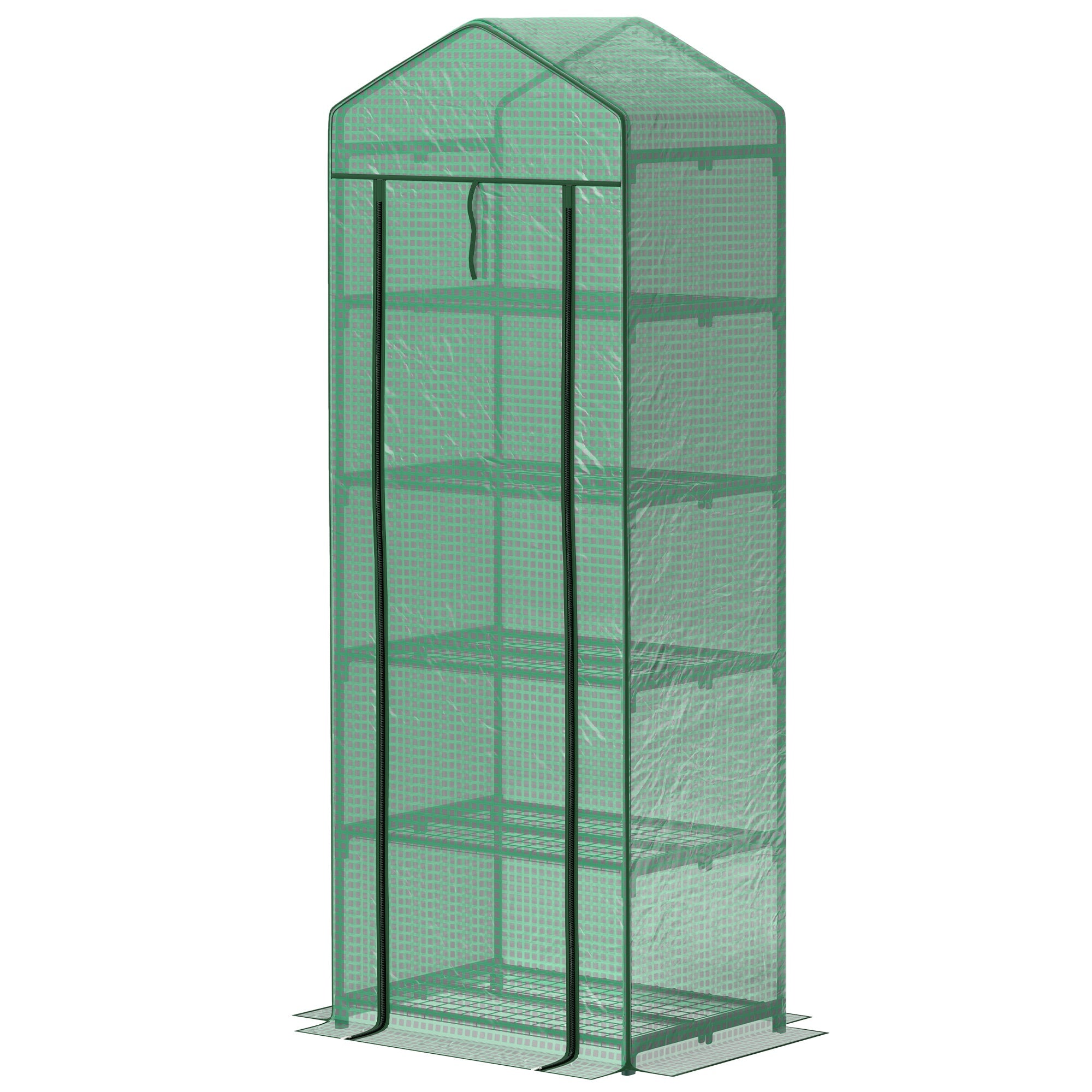 Outsunny 5 Tier Mini Greenhouse, Portable Outdoor Flower Stand with Shelf Clips, Indoor Greenhouse with PE Cover, Steel Frame, Transparent, 27.25" x 19.25" x 76", Green