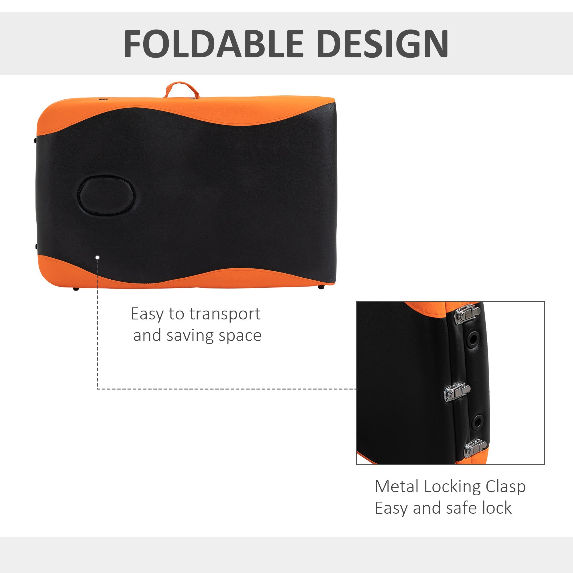 HOMCOM Portable Luxury: 73" 3 Section Foldable Salon Bed, Facial Couch in Black Orange for Spa Therapy Equipment