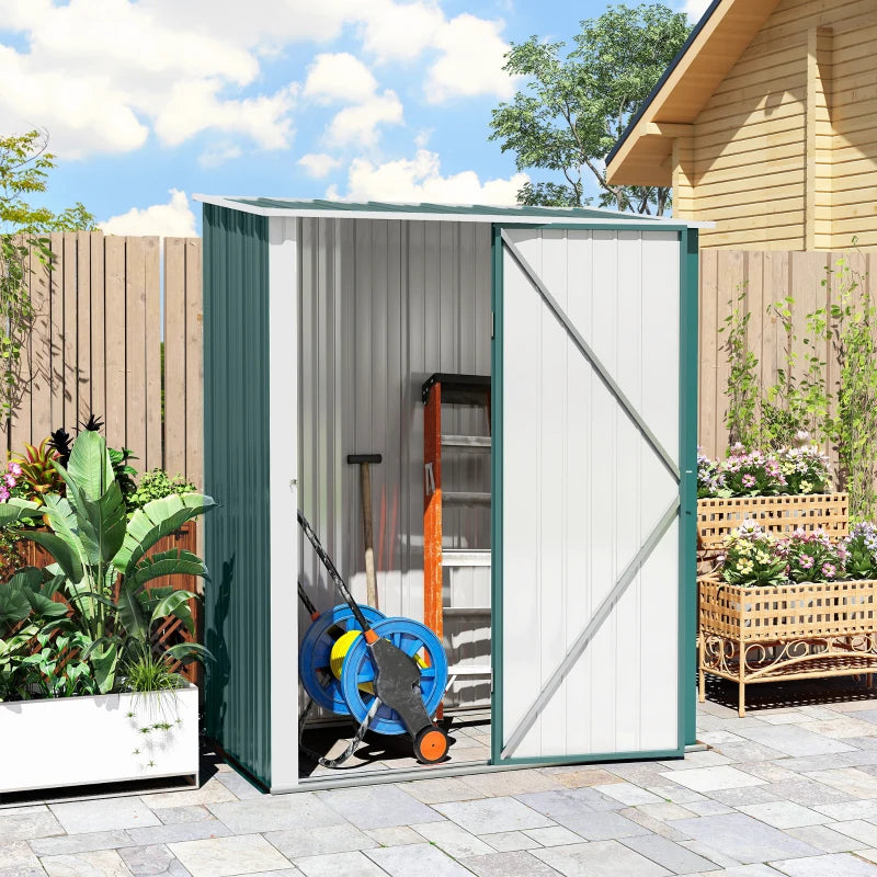 5' x 3' Outdoor Storage Shed, Steel Garden Shed with Single Lockable Door, Tool Storage Shed for Backyard, Green