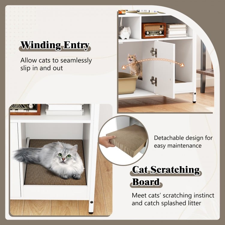 Hidden Cat Washroom with Double Doors and Scratch Cardboard-Off White