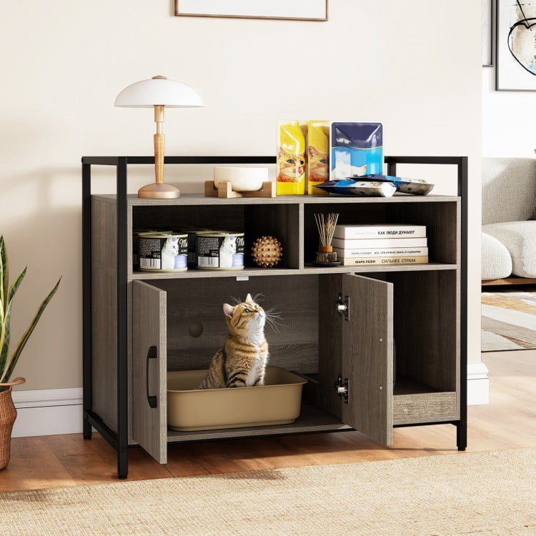 Hidden Cat Washroom with Double Doors and Scratch Cardboard-Oak