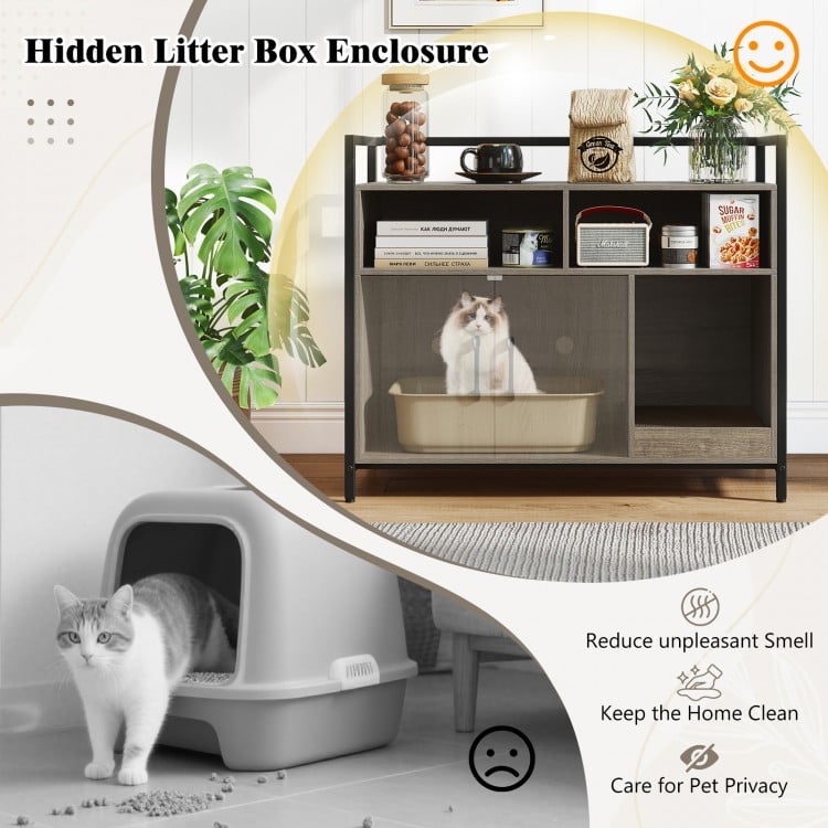 Hidden Cat Washroom with Double Doors and Scratch Cardboard-Oak