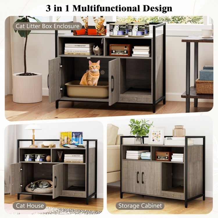 Hidden Cat Washroom with Double Doors and Scratch Cardboard-Oak