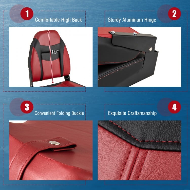 High Back Folding Boat Seats with Sponge Cushions and Flexible Hinges