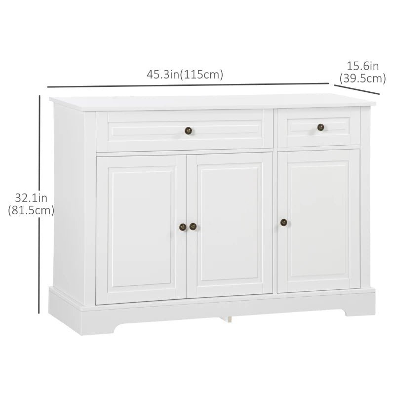Modern Sideboard Cabinet, Buffet Cabinet with 2 Drawers and Adjustable Shelves, Buffets Tables for Dining Room, White