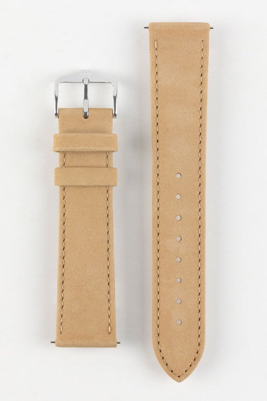HIRSCH Osiris Calf Leather with Nubuck Effect Strap Beige 18mm Silver Buckle | 03433090-18-SB