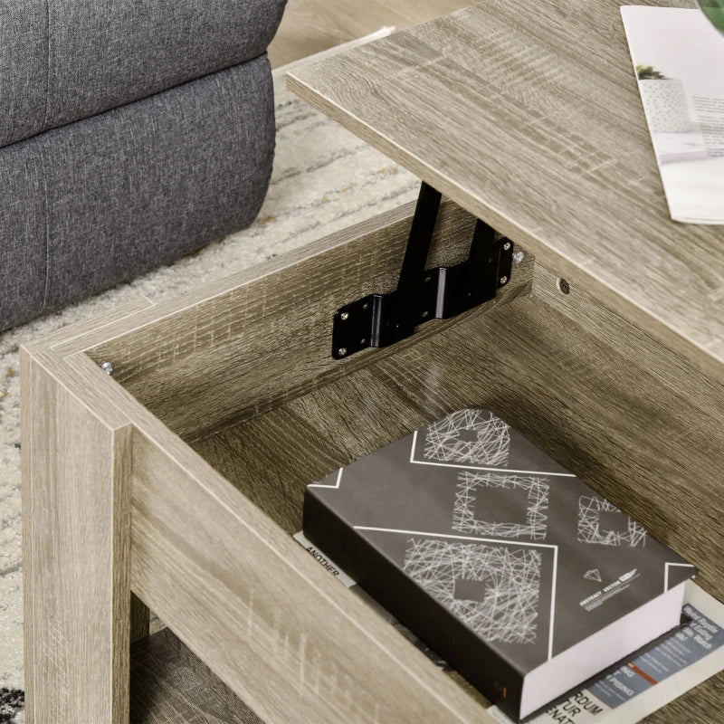 Lift Top Coffee Table with Hidden Storage Compartment and Open Shelf, Center Table for Living Room, Grey