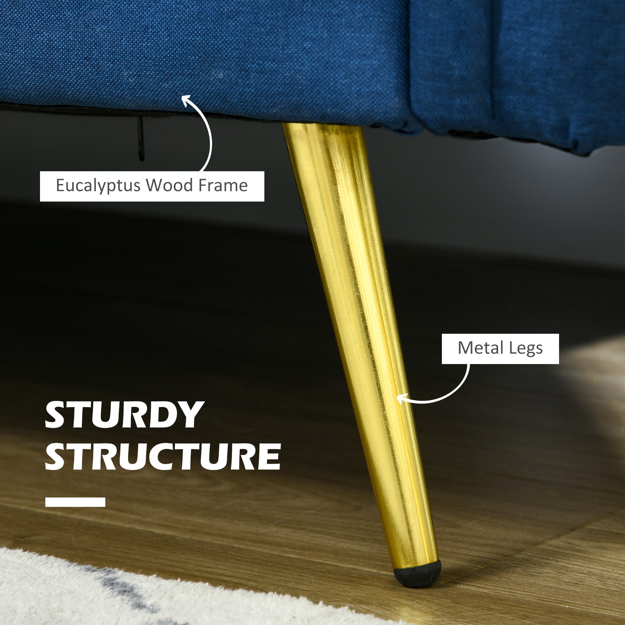 HOMCOM 56" Upholstered 2-Seater Loveseat: With Back Cushions and Pillows for Bedroom, Blue