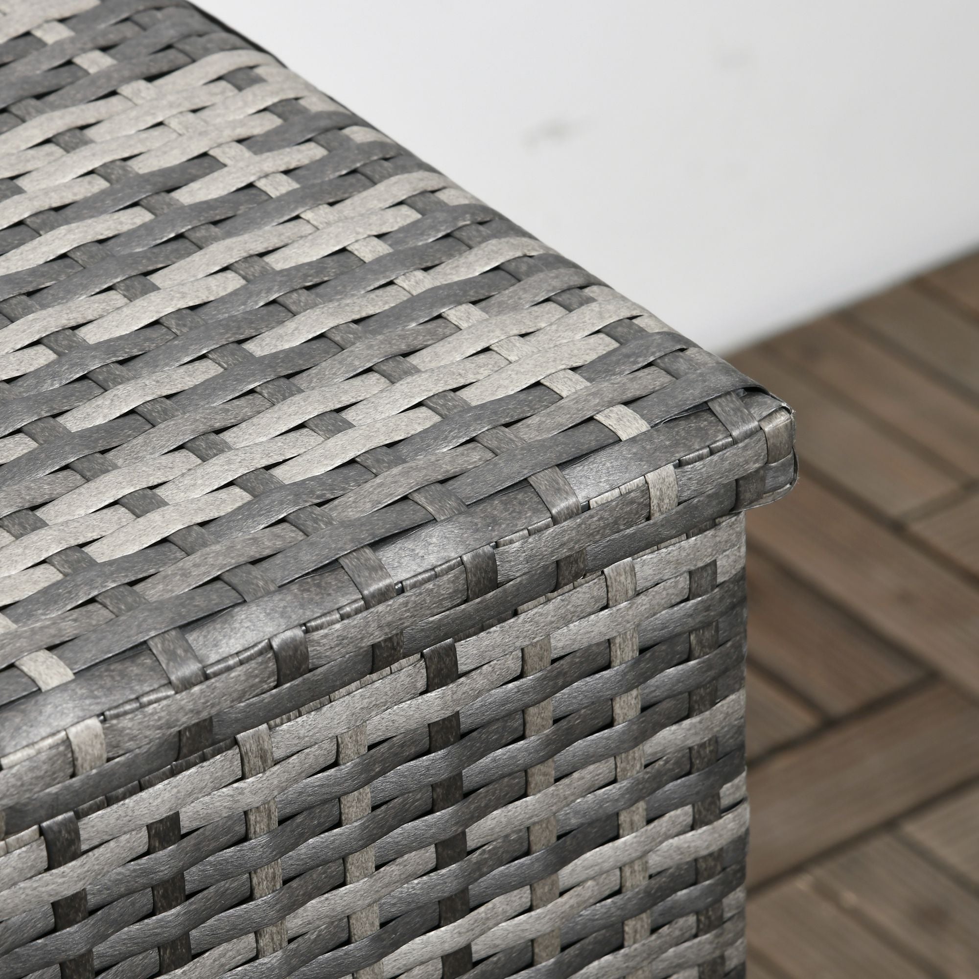 Outsunny 113 Gallon Outdoor Storage Box, Rattan Deck Box for Indoor, Patio Furniture Cushions, Pool Toys, Garden Tools, Grey