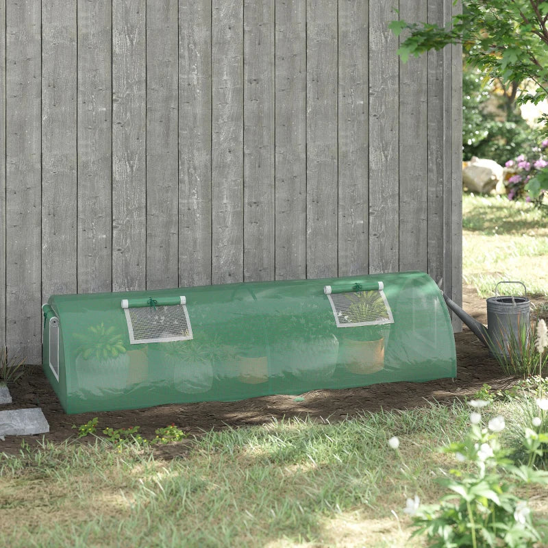 Portable Mini Greenhouse, Tunnel Growing Tent with 5 Mesh Windows and Steel Frame, 7' x 3' x 2', Green