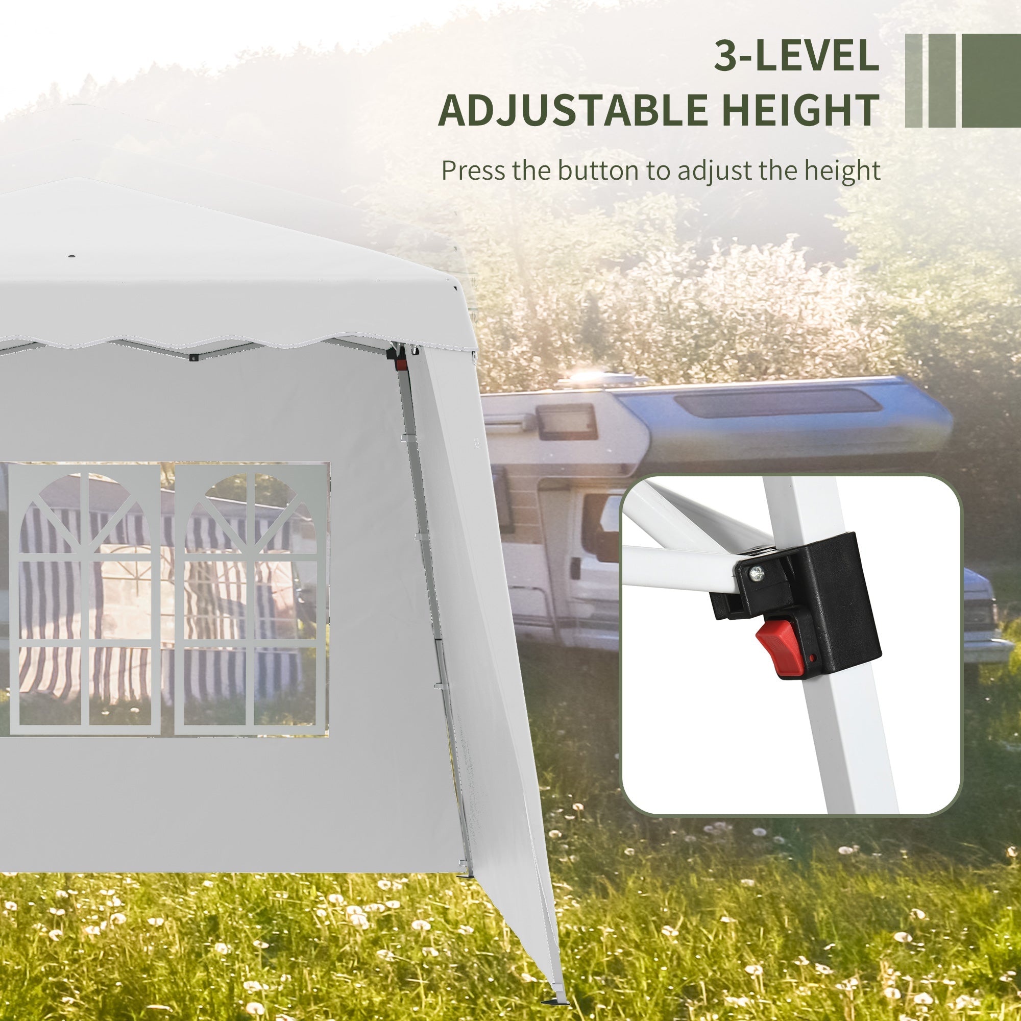 Outsunny Pop Up Canopy Tent with 2 Sidewalls, UV50+ Tents for Parties, Height Adjustable, with Carry Bag and Slant Legs