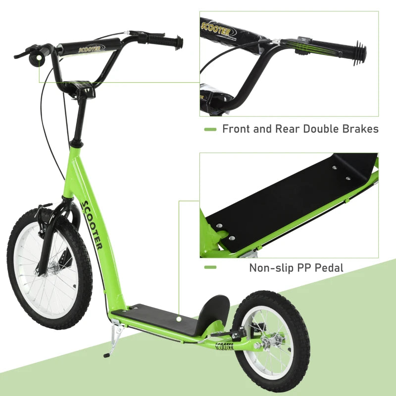 Aosom Kids Scooter with Adjustable Handlebar, Youth Kick Scooter with Dual Brakes, Inflatable Wheels, for Age 5+, Green