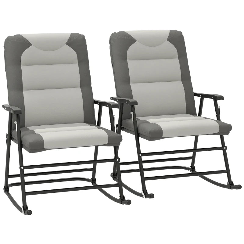 Folding Rocking Chair Set of 2 Padded Rockers with Armrest, Light Grey
