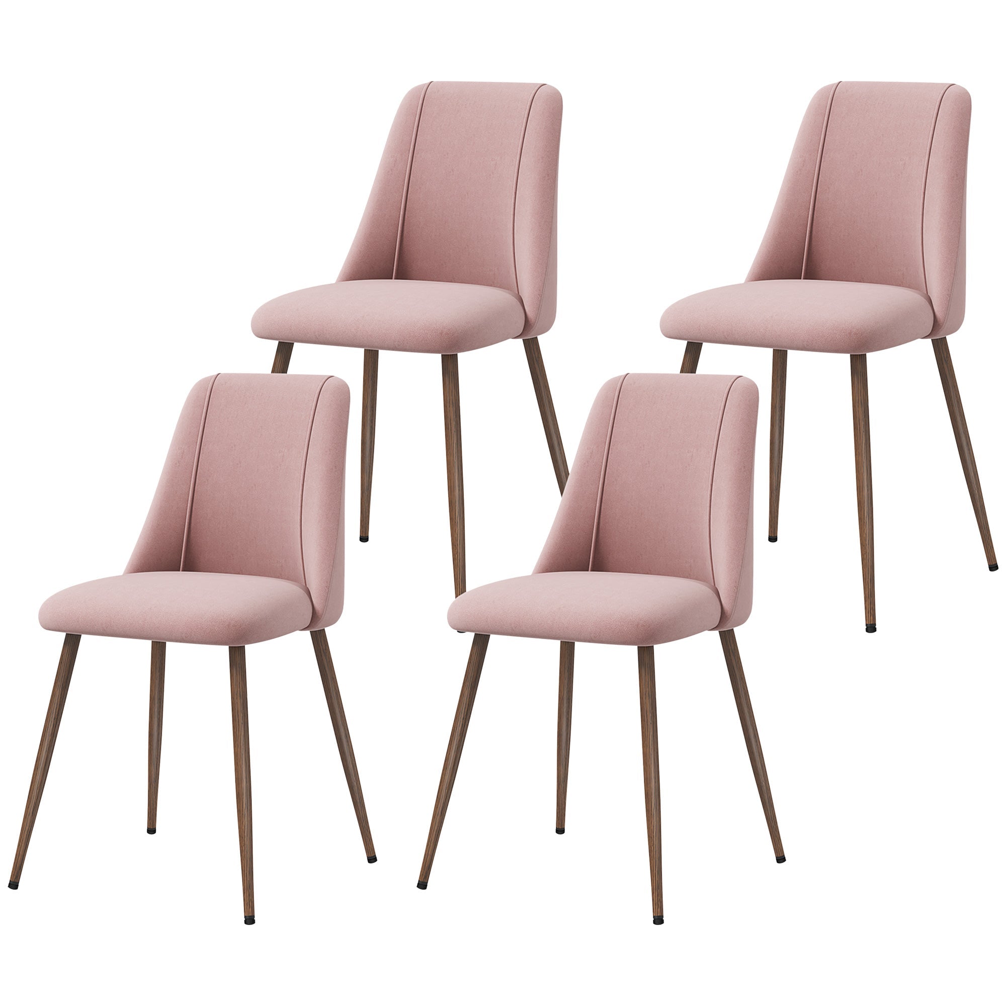 HOMCOM Upholstered Dining Chairs Set of 4, Velvet Accent Chair with Back and Wood-grain Steel Leg for Kitchen, Pink