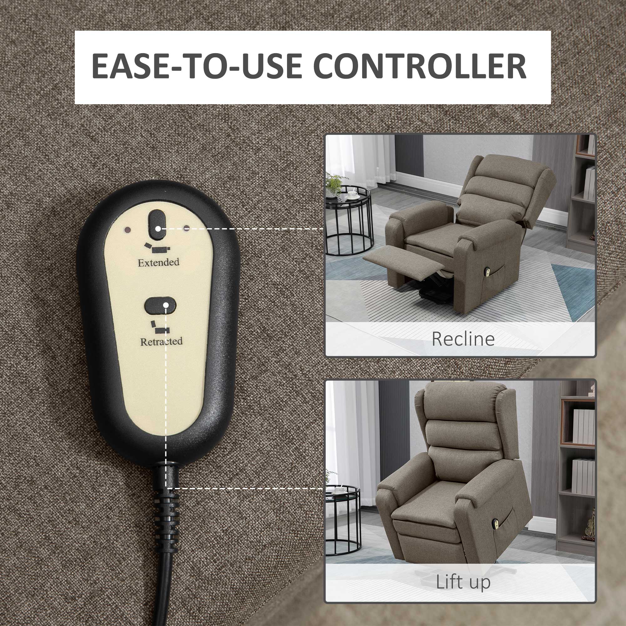 HOMCOM Lift Chair for Elderly, Power Chair Recliner with Footrest, Remote Control, Side Pockets for Living Room, Brown