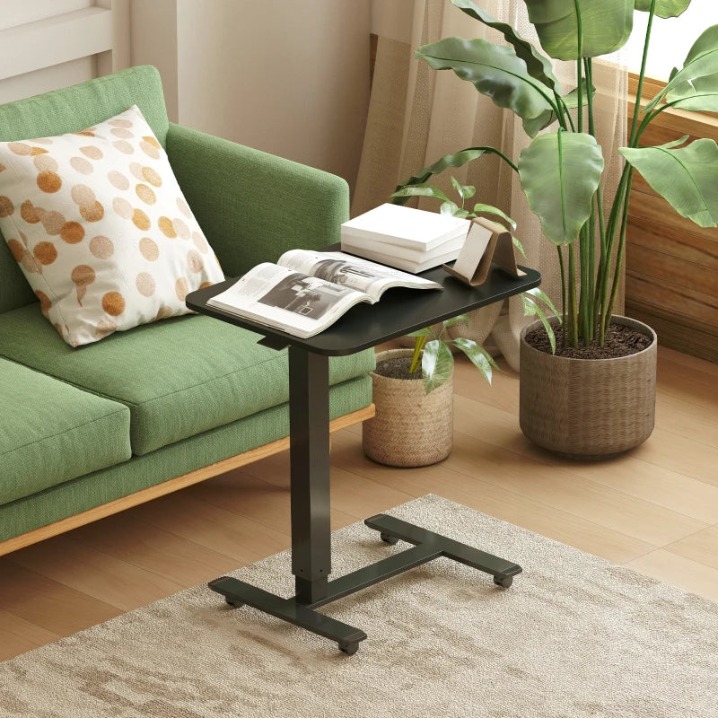 Pneumatic Standing Desk Adjustable Height, Mobile Stand Up Desk with Wheels, 43 Inch Portable Rolling Table, Black