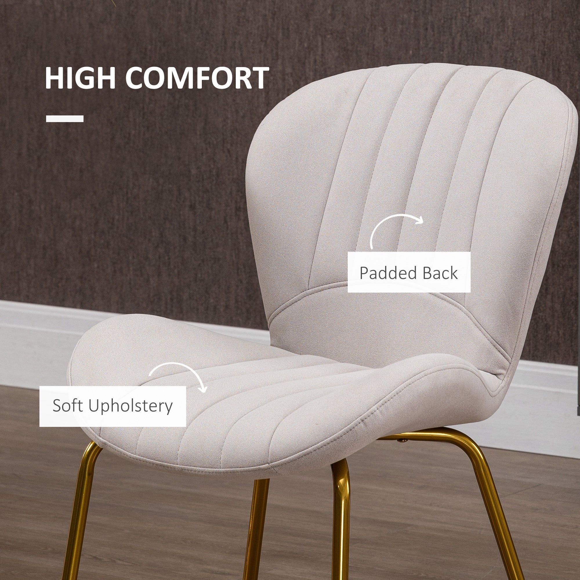HOMCOM Dining Chairs Set of 2 Modern Accent Linen Upholstered with Cushioned Backrest Cream White for Kitchen