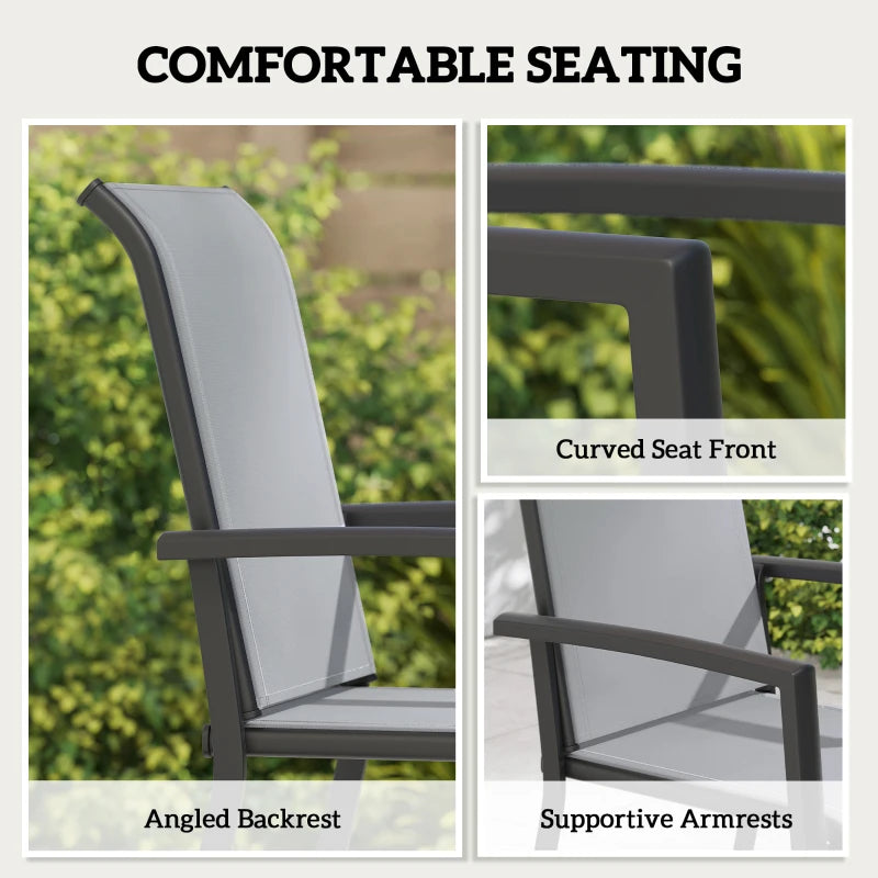 Stackable Patio Chairs Set of 4, Outdoor Dining Chairs with All Weather Breathable Mesh and Armrests, Grey
