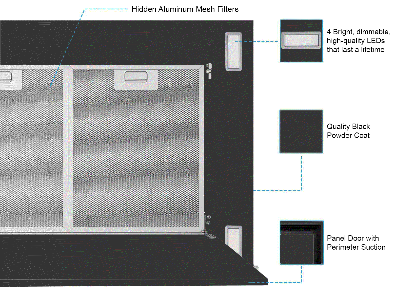 600 CFM Black Flush Ceiling Mount Range Hood - VICTORY Sunset