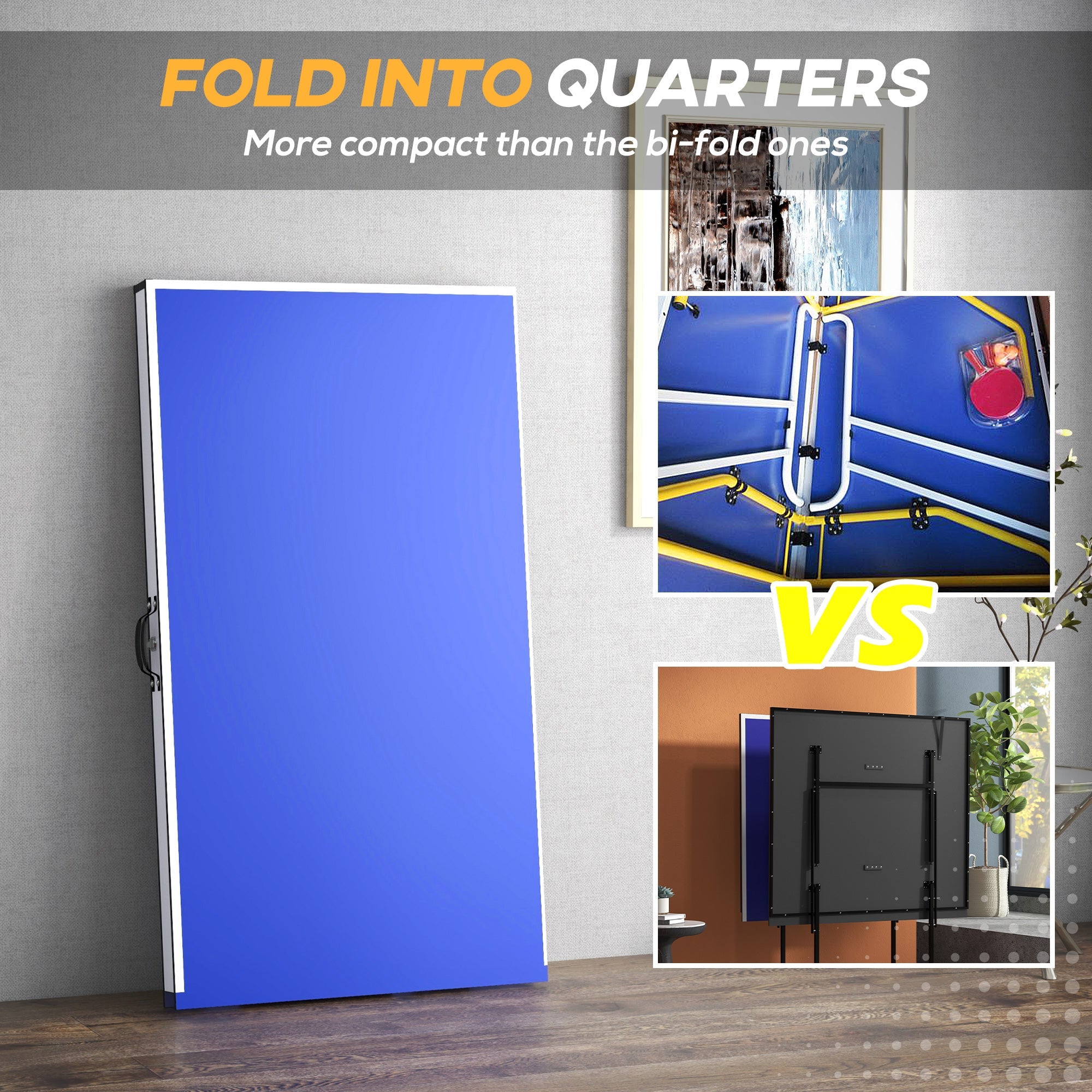 Soozier Full Size Table Tennis Table, Folding Ping Pong Table with Paddles and Balls, Blue