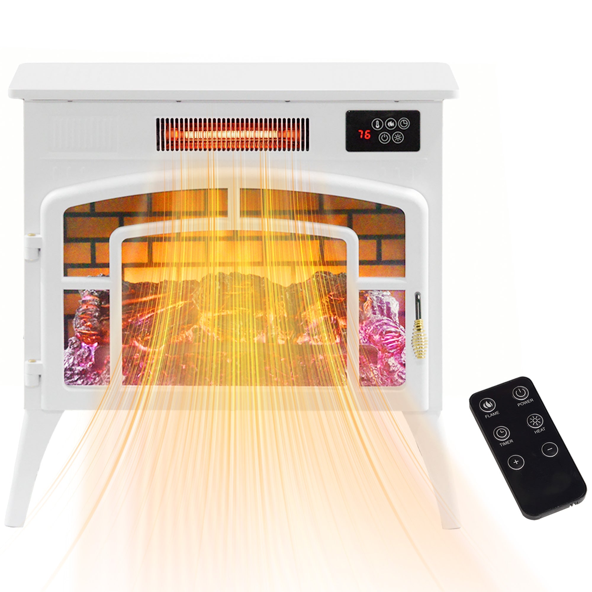 HOMCOM Electric Fireplace Stove, Infrared Fireplace Heater with Realistic Flame, Adjustable Temperature, 1500W, White