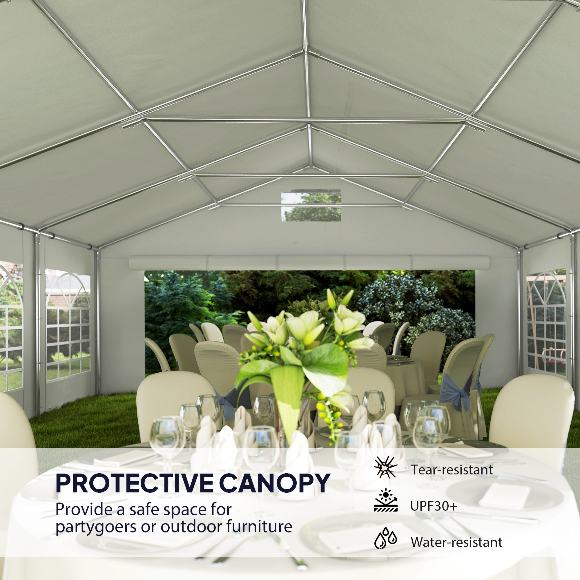 Outsunny 19.6' x 26' Heavy Duty Party Tent and Carport, Outdoor Canopy Tent with Removable Sidewalls, 8 Windows and Vents