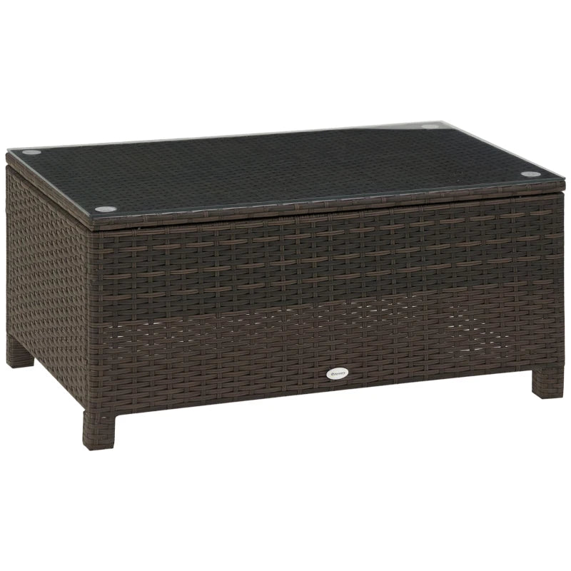 Rattan Wicker Coffee Table with Glass Top Outdoor Garden Patio Furniture Brown Tempered