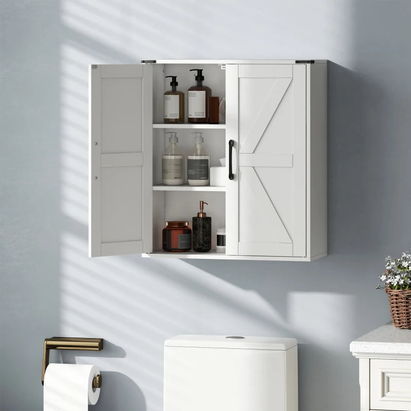 Bathroom Wall Cabinet, Wall Mounted Medicine Cabinet with Barn Doors and Adjustable Shelves, Over The Toilet, White