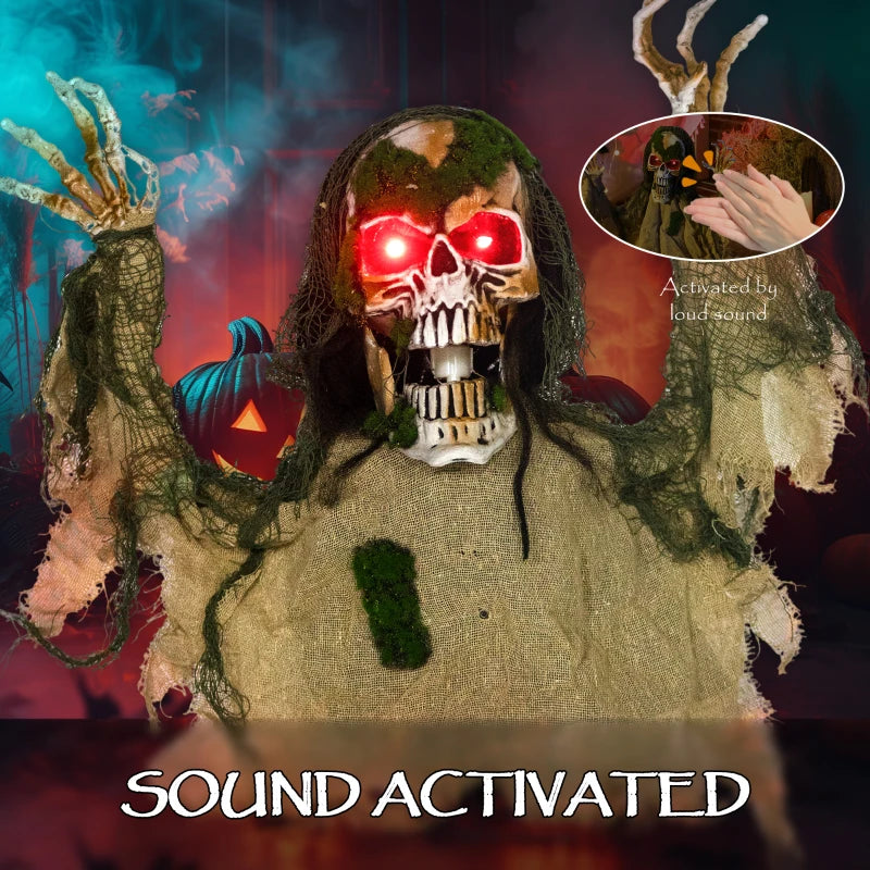 Outsunny Animated Skeleton – LED Eyes, Battery Operated Halloween Animatronic Decoration