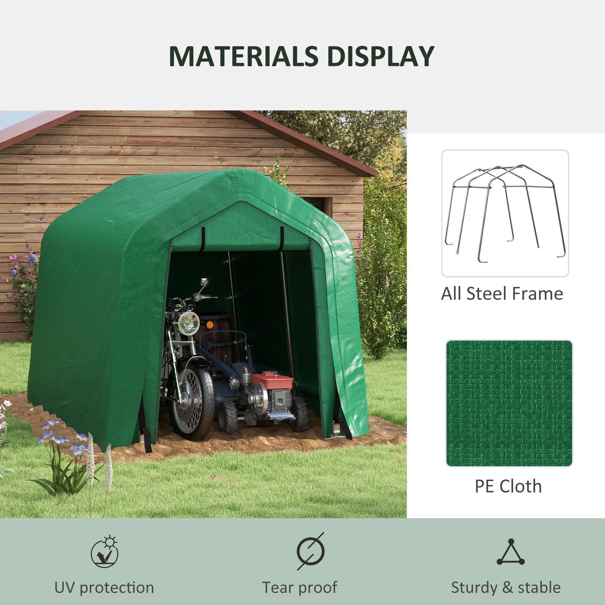 Outsunny 8x6 Carport with Roll-up Door Green Outdoor Carport Tent with Steel Frame for Motorcycle & Car
