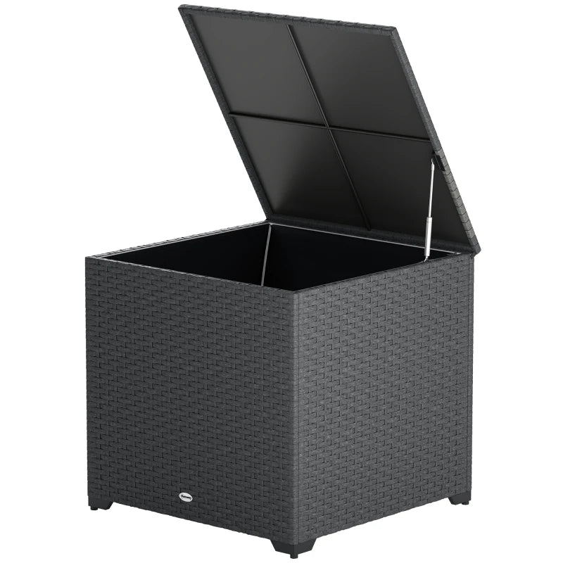 67 Gallon Rattan Deck Box, Wicker Outdoor Storage Box with Waterproof Zippered Liner, Safe Pneumatic Rod, Grey