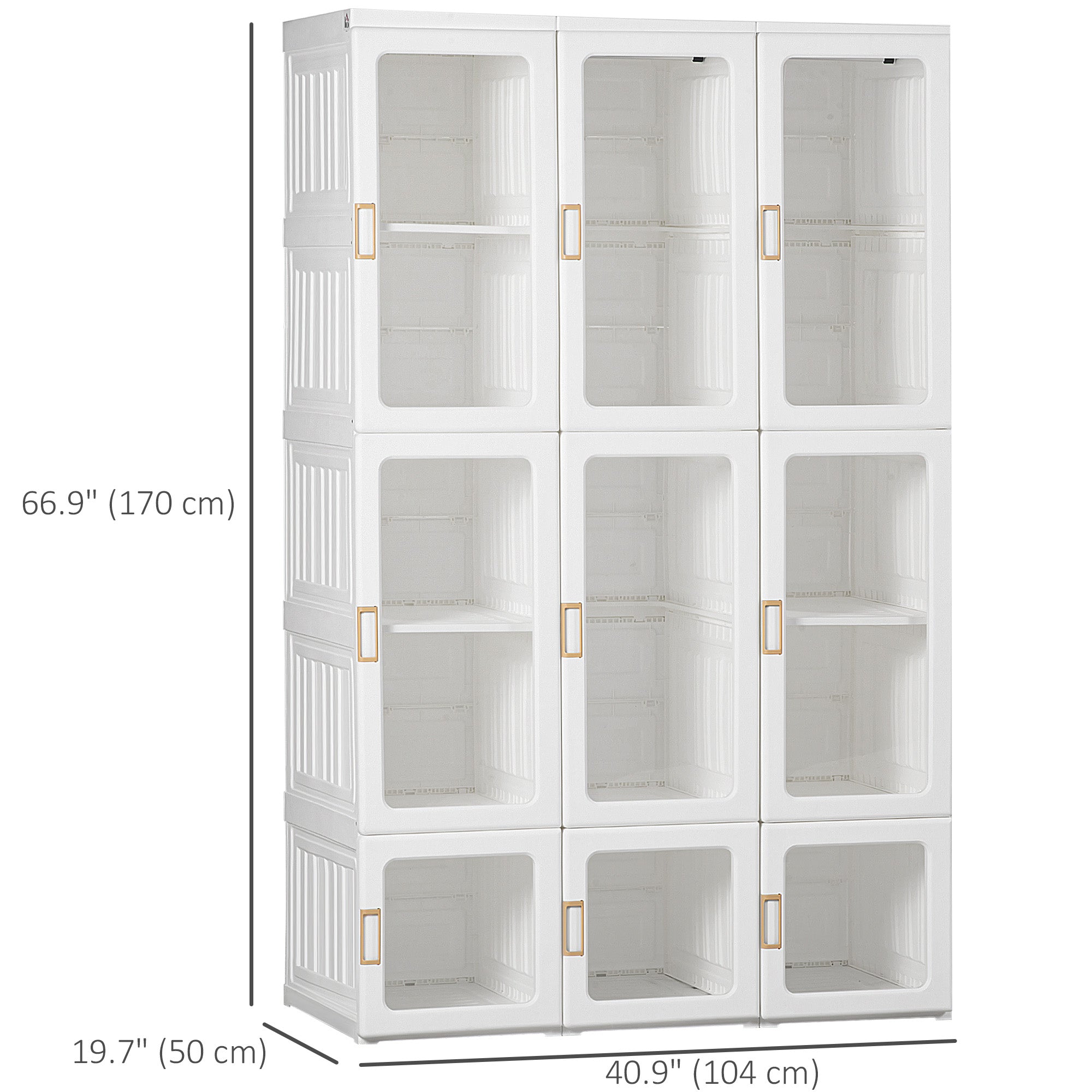 HOMCOM Portable Wardrobe Closet, Bedroom Armoire, Foldable Clothes Organizer with Cube Storage, Hanging Rods, Magnet Doors, White