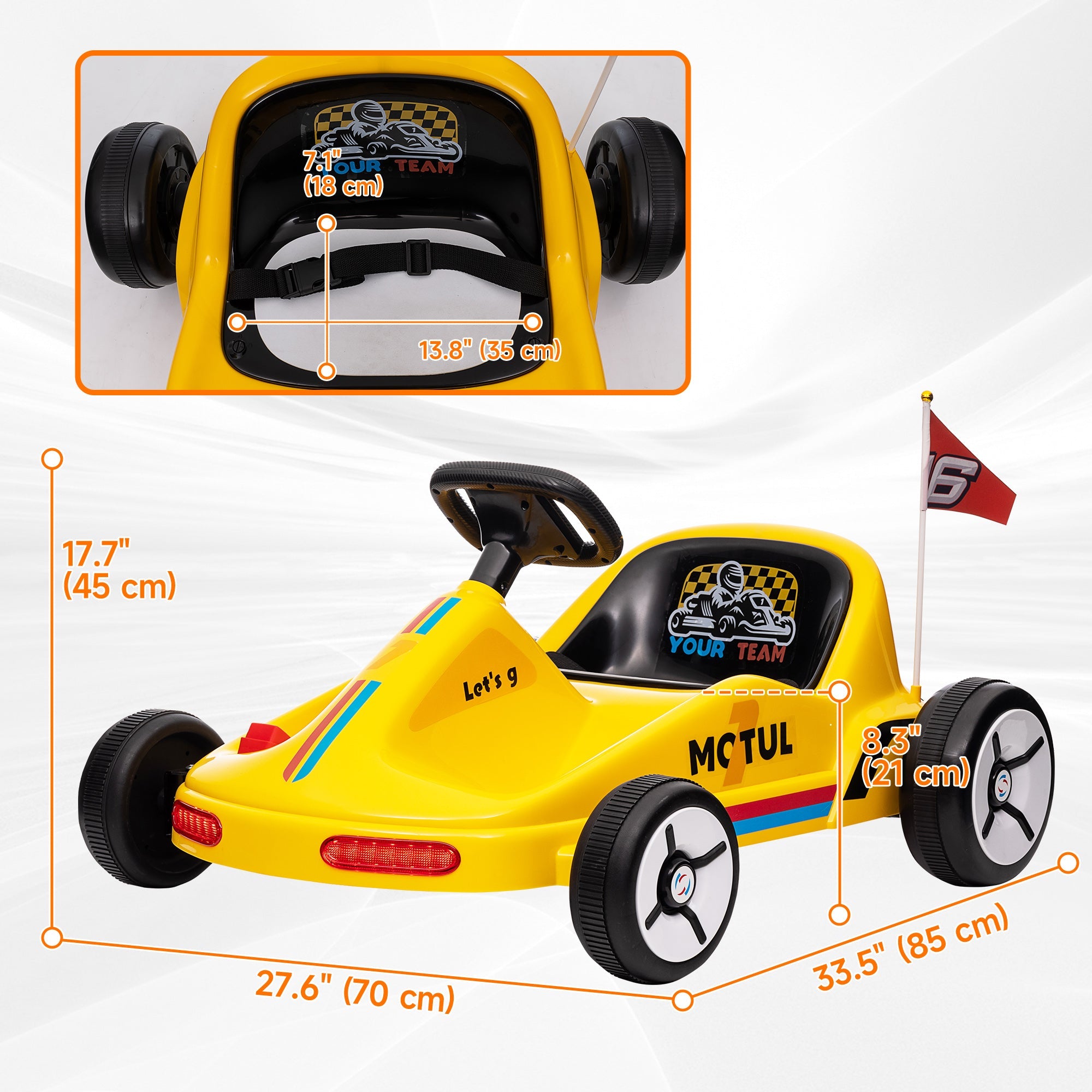 Qaba 6V Electric Go Kart for Aged 3-5 Kids with Music, Light, Horn, Yellow
