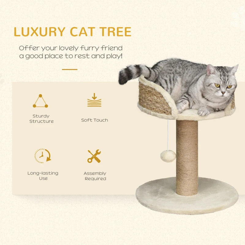 Cat Tree with Scratching Post, Toy Ball, Perch, Small Cat Tower for Indoor Cats - 16" x 16" x 19", Beige