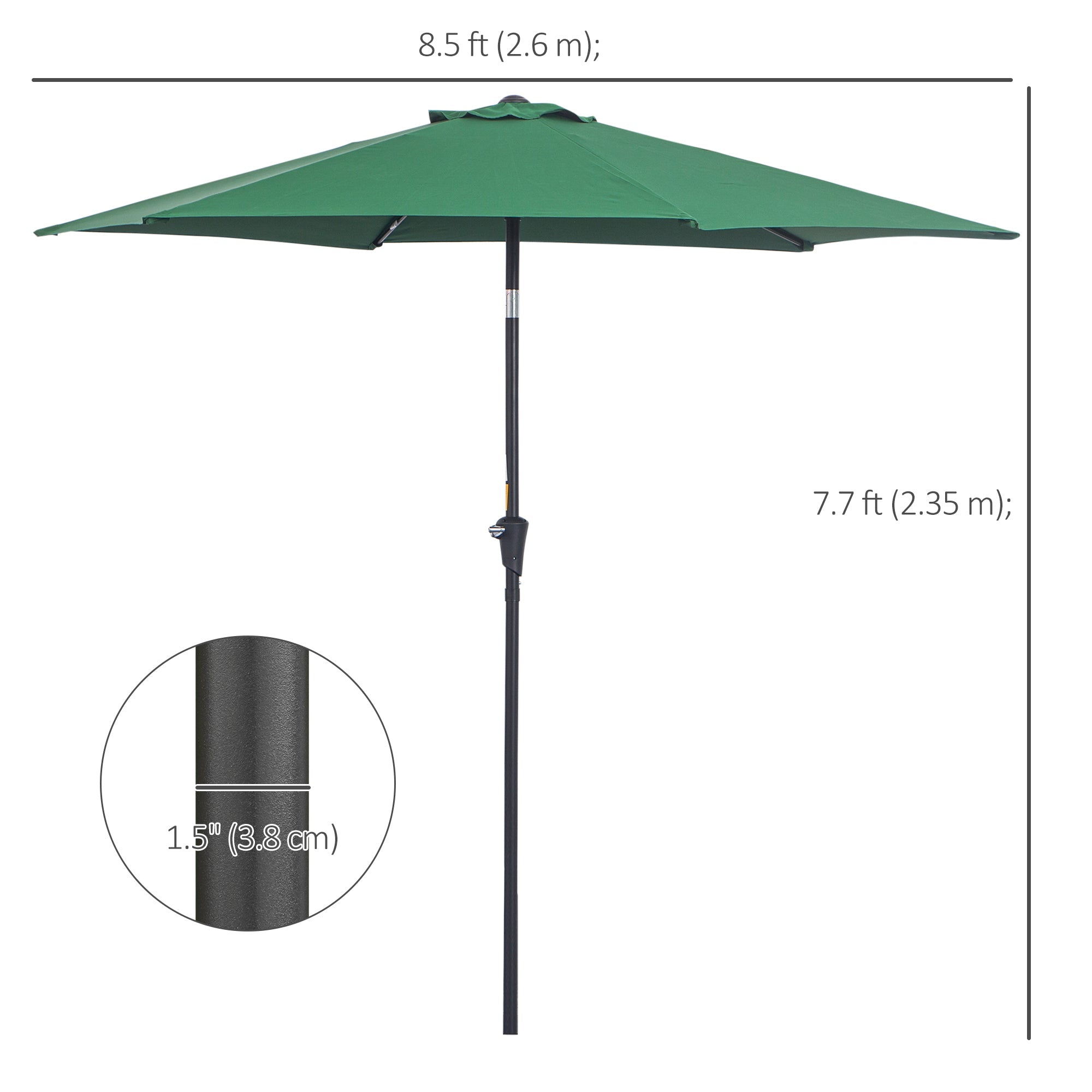 Outsunny Garden Oasis Parasol: 9' Round Aluminum 6 Rib Tilting Canopy Umbrella with Crank Green