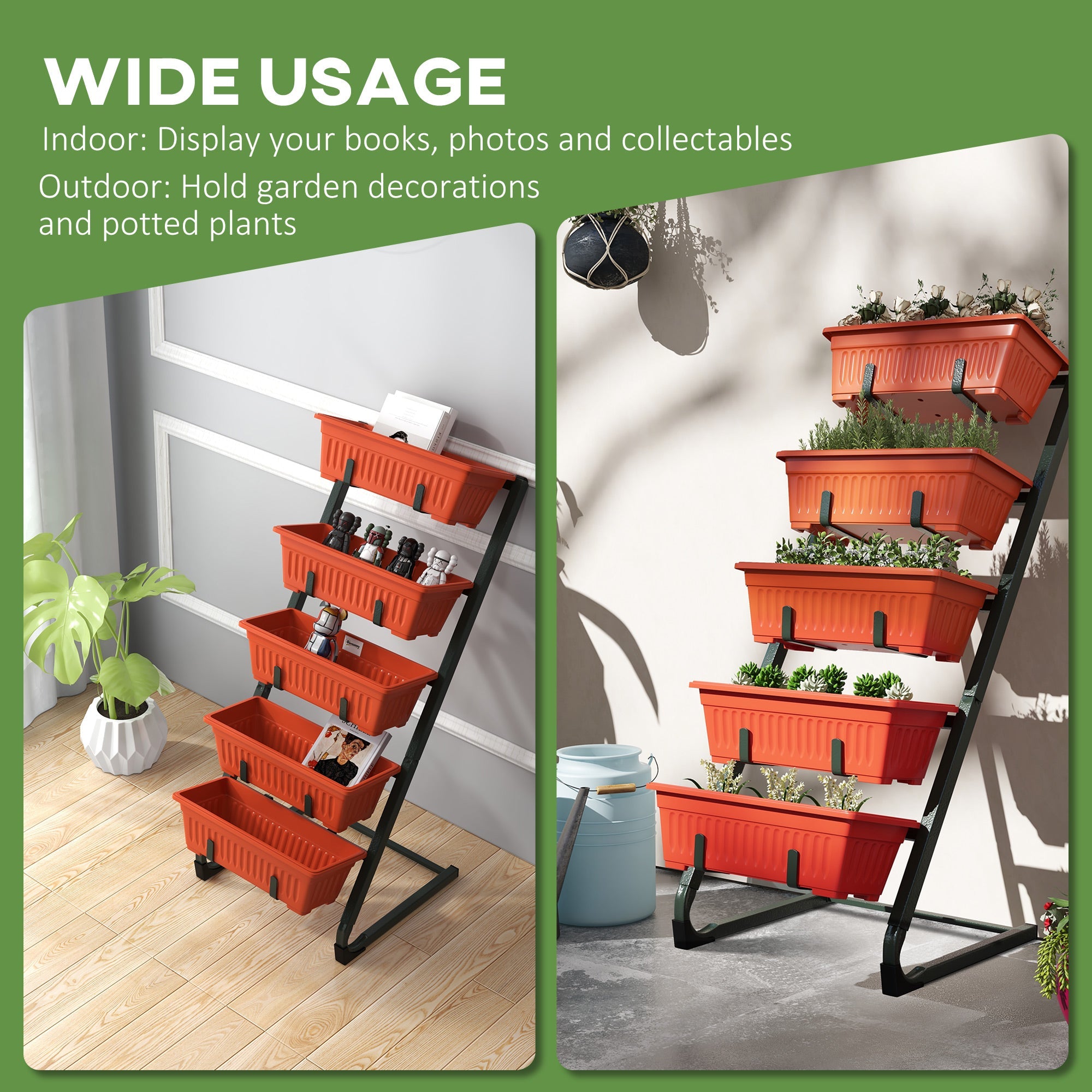 Outsunny 5-Tier Vertical Raised Garden Planter with 5 Container Boxes, Outdoor Plant Stand for Vegetable Flowers, Red