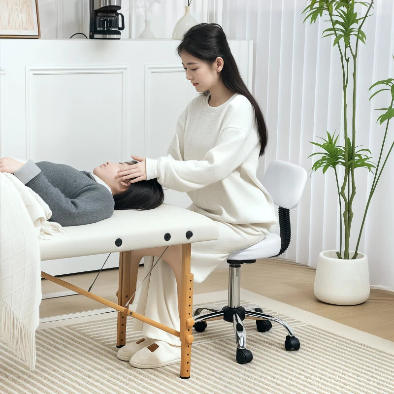 Adjustable Rolling Stool with Removable Backrest, Faux Leather Swivel Stool Chair for Salon Spa, Bar, Massage, White