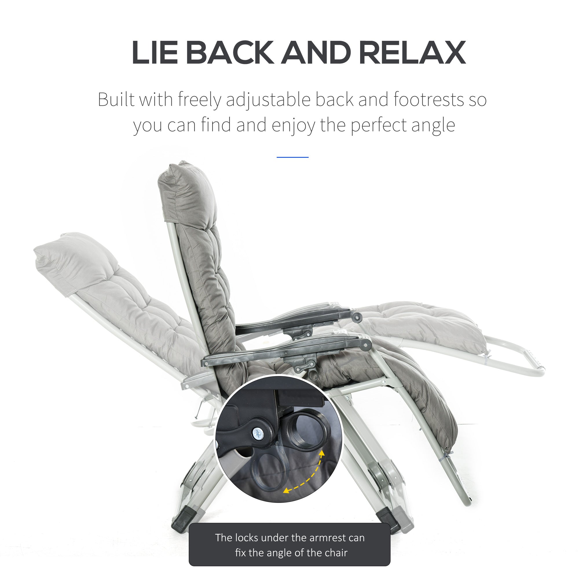 Outsunny Zero Gravity Reclining Chair Folding Garden Sun Lounger with Cushion Grey Relaxation