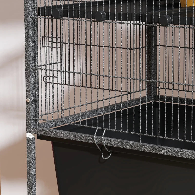 59" 5-Level Small Animal Cage, Rolling Ferret Cage with 6.3" Deep Tray, Non-Slip Cloth Covered Ramps, Hammock, Dark Grey