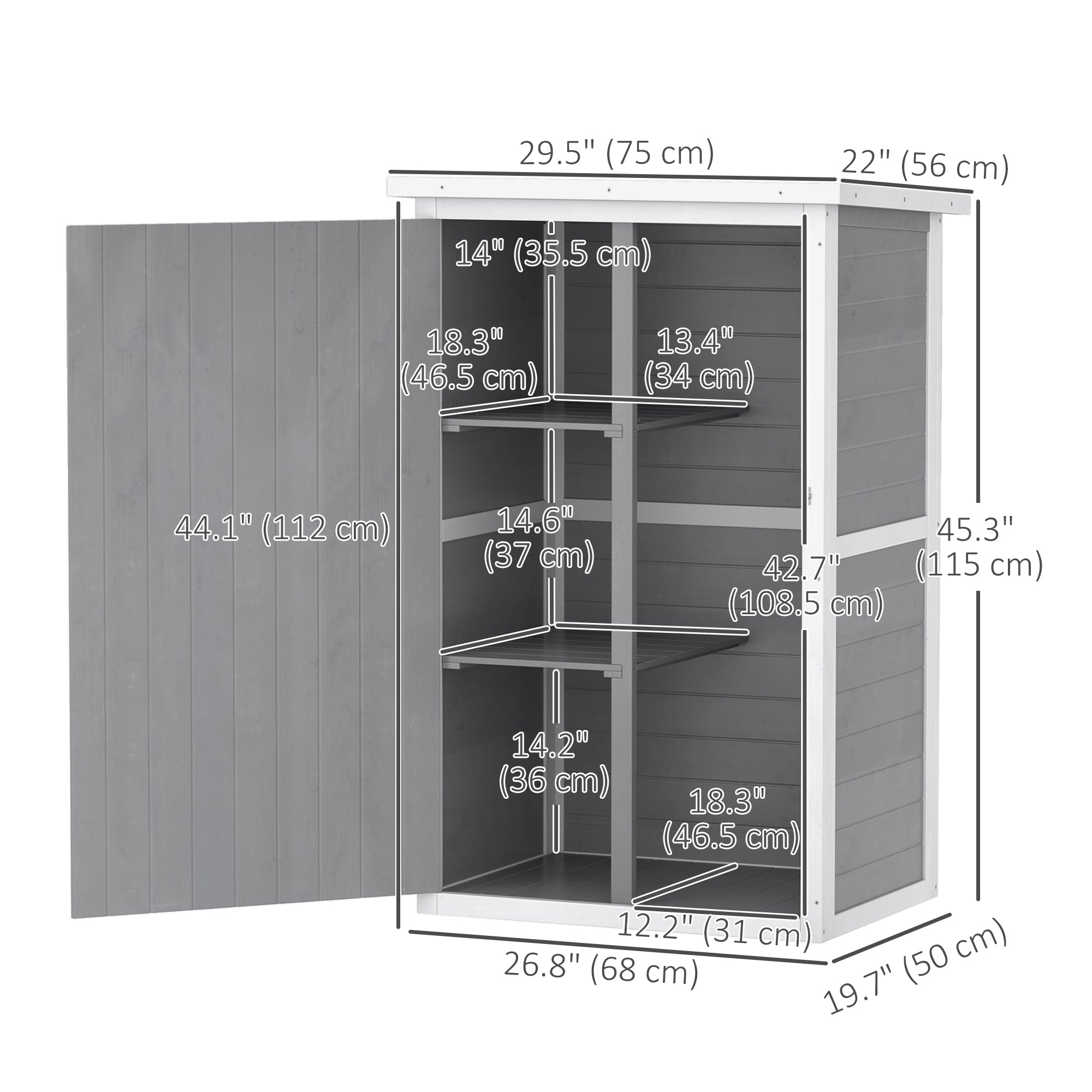 Outsunny Garden Storage Shed 29.9"x21.7"x45.3" with Asphalt Roof, Outdoor Cabinet with Shelves for Tools - Grey