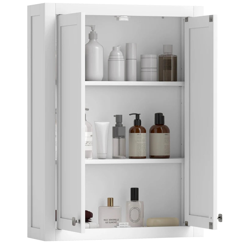 Bathroom Cabinet Wall Mounted, Modern Bathroom Wall Cabinet with 2 Doors and 2 Adjustable Shelves, White