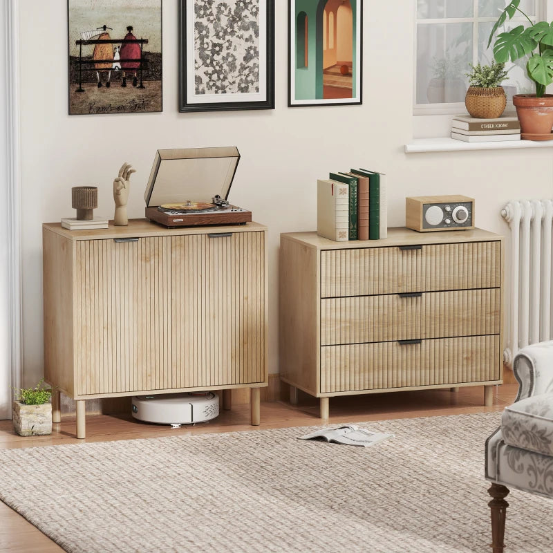 Accent Cabinet with Doors & Adjustable Shelf, Freestanding Console Cabinet with Wood Legs, Elevated Base for Living Room, Oak