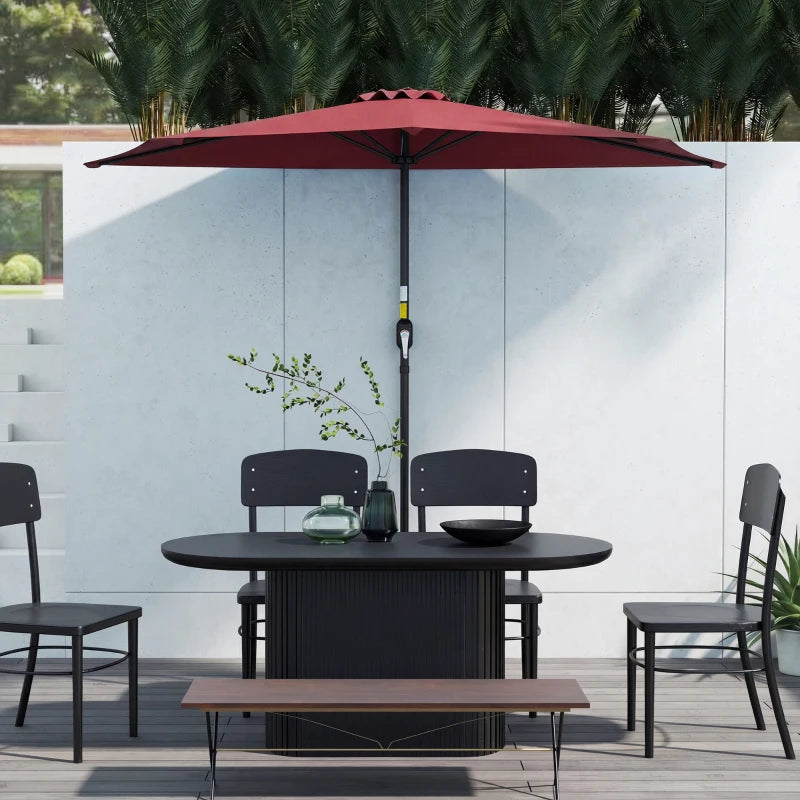9ft Half Round Umbrella Outdoor Patio Garden Balcony Parasol Window Sun Shade w/ 5 Ribs Wine Red