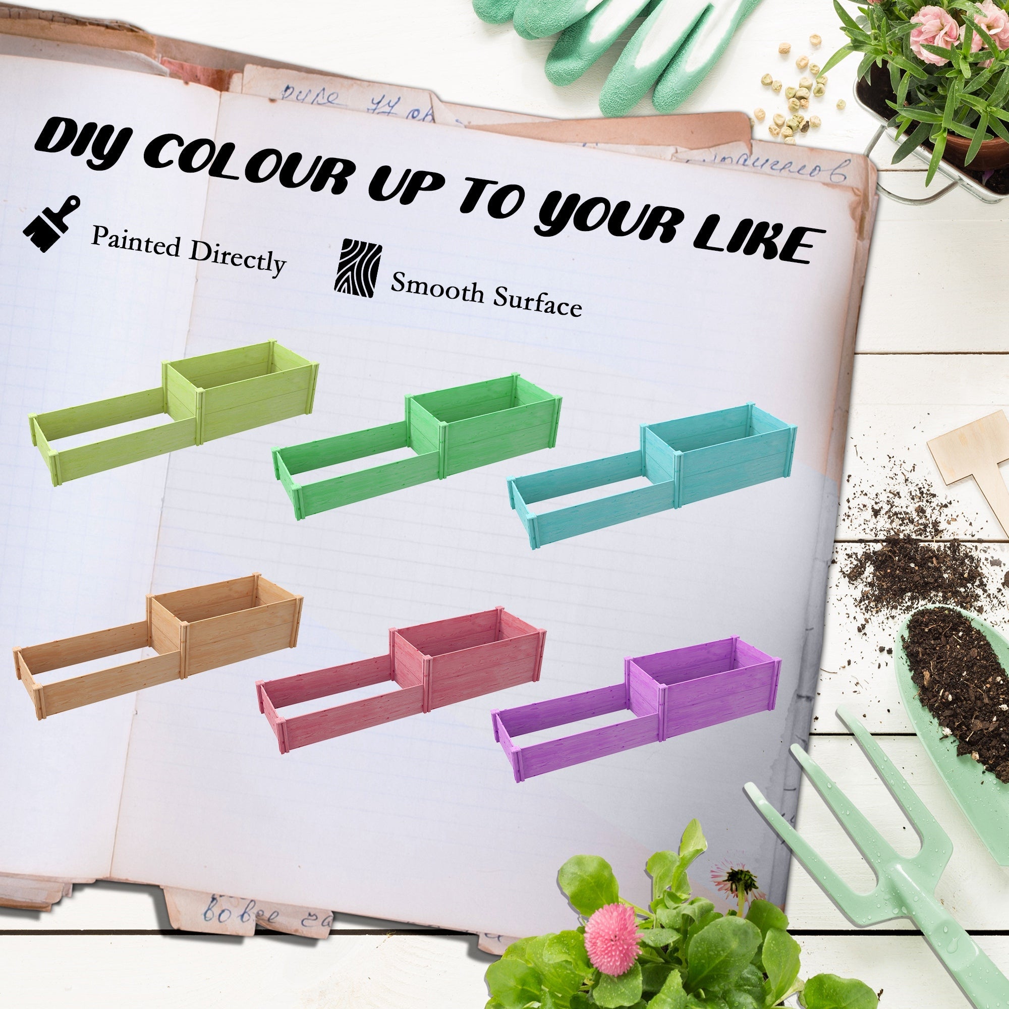Outsunny DIY Raised Garden Bed Two-Box Wooden Planters Outdoor Patio Backyard Veggies Flowers Herbs Plants Growing Easy Assembly