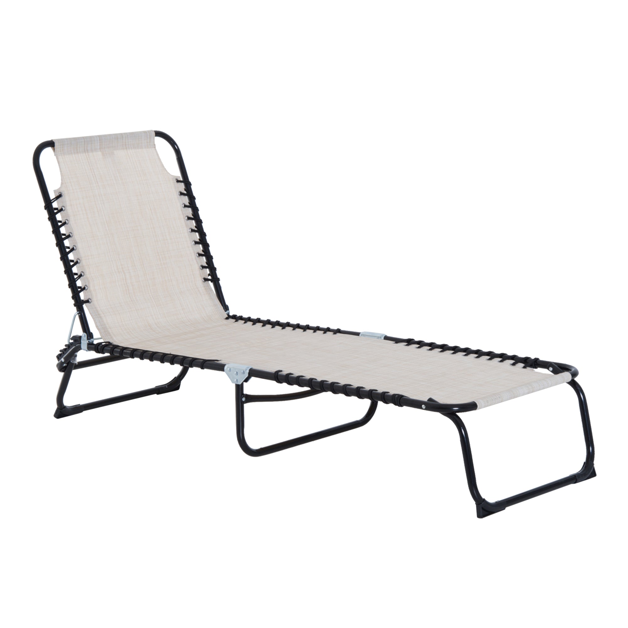 Outsunny Adjustable Folding Beach Bed 4-Level Reclining Lounger Lightweight Portable Outdoor Beige