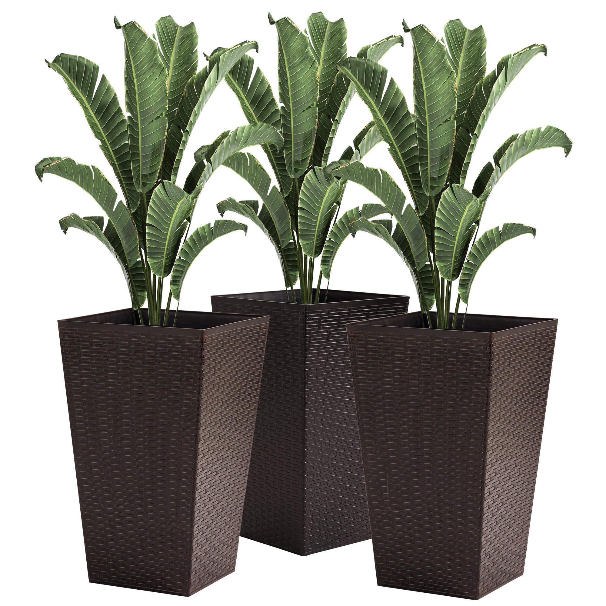 Outsunny 3-Piece Tall Plant Stands Outdoor Indoor Flower Pot Holders for Front Door Entryway Patio Deck Decor Brown