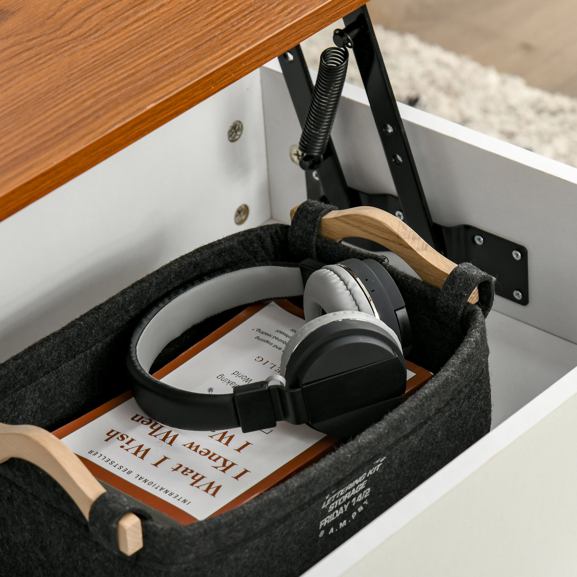 HOMCOM White & Brown Lift Top Coffee Table: Pop-Up Center Table with Hidden Storage, 3 Lower Shelves for Living Room