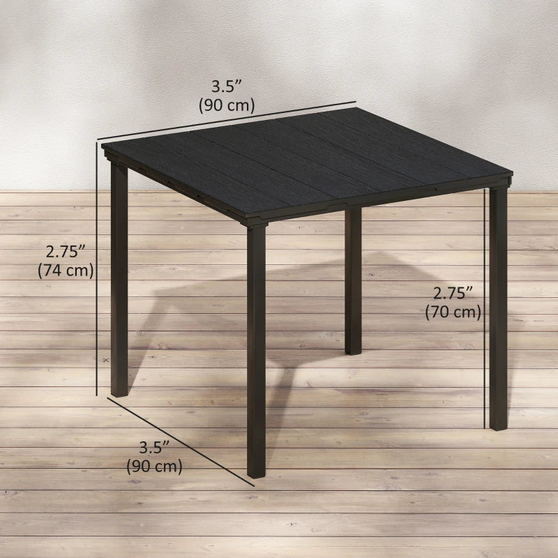 Outdoor Dining Table for 4, Square HDPE Patio Table with Metal Legs for Garden, Backyard, Balcony, Deck, Black