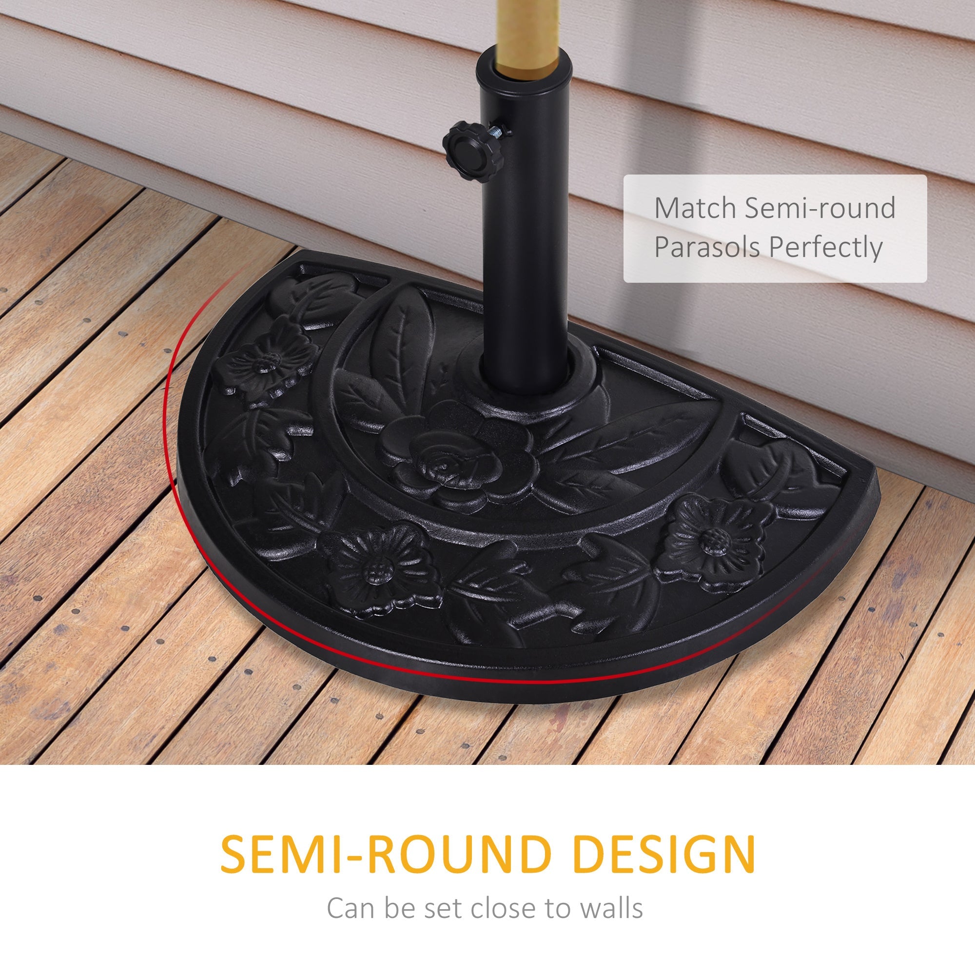 Outsunny 20" Half Round Patio Umbrella Base: Decorative Resin Stand Holder, Outdoor, Black